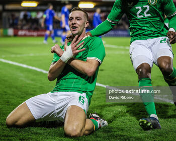 Killian Philips celebrates scoring for the Ireland u21 team at Turner's Cross