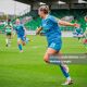 Peamount United's Erin McLaughlin celebrates scoring against Shamrock Rovers in the Peas' 2-0 win over the Hoops in Tallaght Stadium on Saturday 4th May 2024