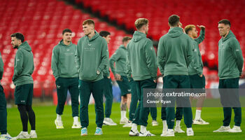 The Ireland players conduct a brief walkabout at Wembley the evening before the UEFA Nations League B Group 2 game between England and the Republic of Ireland 16th November 2024