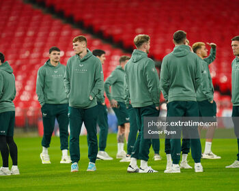 The Ireland players conduct a brief walkabout at Wembley the evening before the UEFA Nations League B Group 2 game between England and the Republic of Ireland 16th November 2024