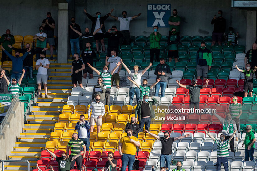 Shamrock Rovers fans watching their team in Tallaght Stadium take on Finn Harps last Friday as part of the government sporting test events