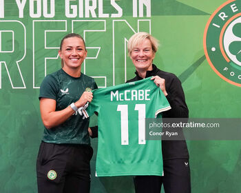 Vera Pauw Republic of Ireland Women’s National Team Manager presents Katie McCabe with her jersey