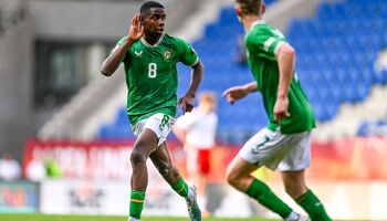 Romeo Akachukwu celebrates scoring against Wales