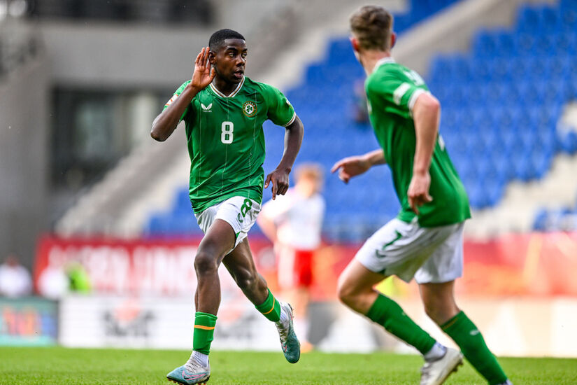 Romeo Akachukwu celebrates scoring against Wales