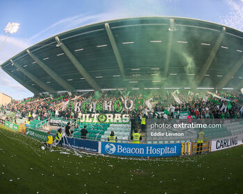 Shamrock Rovers supporters in the South Stand in Tallaght Stadium