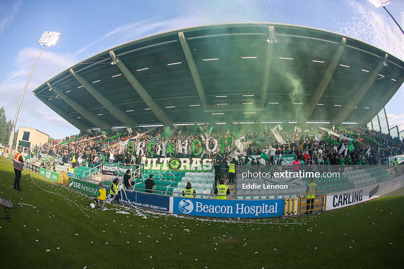 Shamrock Rovers supporters in the South Stand in Tallaght Stadium