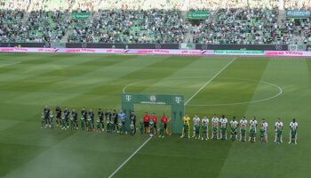 Ferencvaros and Shamrock Rovers lineup ahead of kick off in Fradi's 4-0 win over the Hoops in Budapest in July 2023