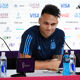 Lautaro Martinez of Argentina speaks during the Argentina Press Conference at the Main Media Center ahead of their game with Mexico