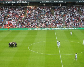 Shamrock Rovers in a huddle ahead of kick off in their Champions League qualifier in Copenhagen in 2011