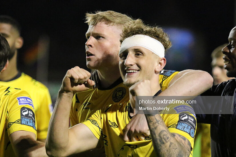 Sam Curtis of St Patrick’s Athletic celebrates at the end of game, Bohemian FC vs St Patrick’s Athletic,