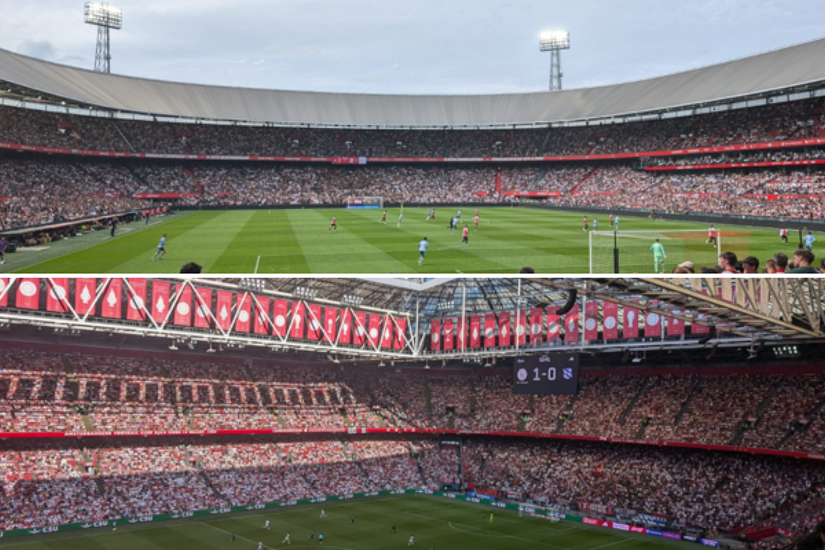 Feyenoord's home stadium De Kuip (above) and the Johan Cruyff Arena - home venue of Ajax - (below)