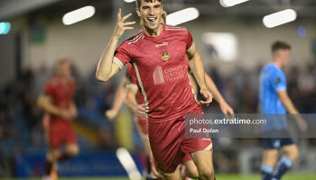 Rob Manley celebrating his goal against UCD in Belfield