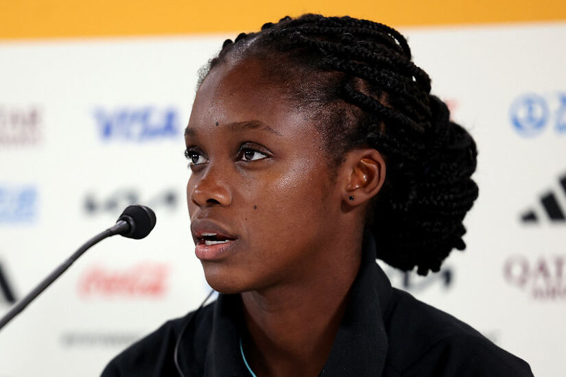 Linda Caicedo of Colombia answers questions from the media