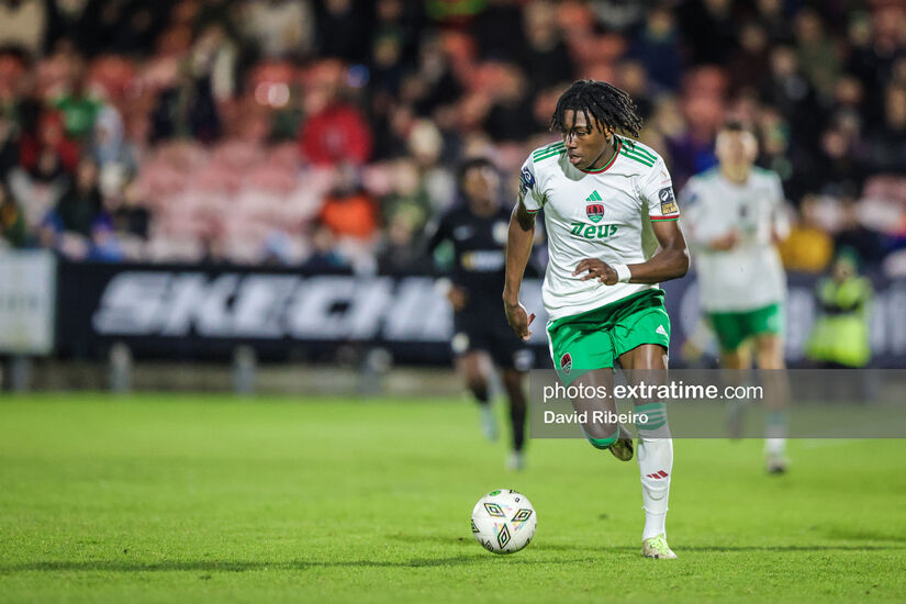 Jadon Umeh in action for Cork City against Athlone Town on Friday, 29 March 2024.