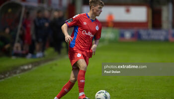 Gavin Hodgins in action for Shelbourne against Wexford in the Leinster Senior Cup on May 8th, 2023.