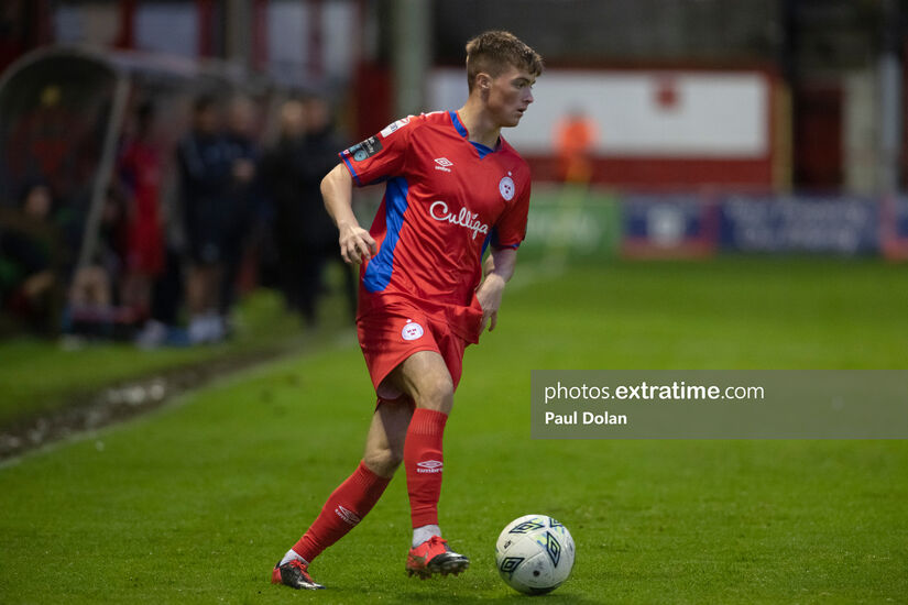 Gavin Hodgins in action for Shelbourne against Wexford in the Leinster Senior Cup on May 8th, 2023.