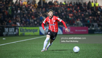 Ronan Boyce in action for Derry City during their 0-0 draw with Sligo Rovers at the Brandywell on Monday, 28 February 2022.
