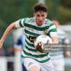 Christy McLoughlin of Cockhill Celtic keeps his eyes on the ball against ST Mochta's in an FAI Intermediate Cup game in 2021