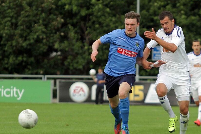 Mick Leahy in European action for UCD against Slovan Bratislava