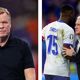 Ronald Koeman reacts after Xavi Simons scores which is later ruled out for offside after a VAR review and Marcus Thuram of France interacts with Didier Deschamps, Head Coach of France, as he is substituted during the Netherlands and France Euro 2024 match