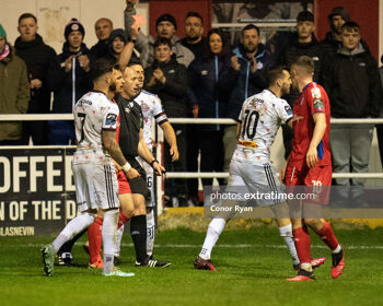 Dylan Connolly Bohemian FC is shown a red card by Referee Arnold Hunter