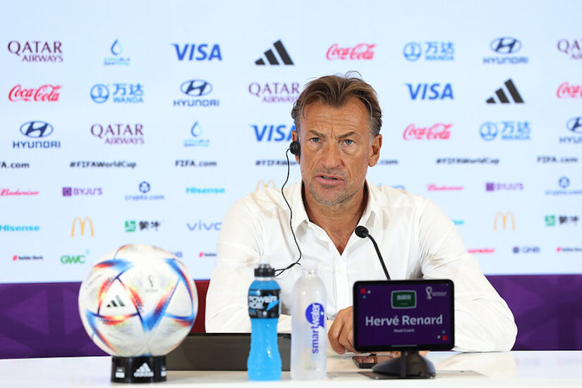 Herve Renard, Head Coach of Saudi Arabia, attends the post match press conference after his team’s 2-0 loss to Poland