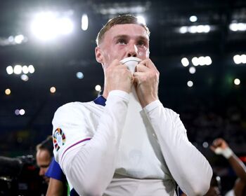 COLOGNE, GERMANY - JUNE 25: Cole Palmer of England reacts after the UEFA EURO 2024 group stage match between England and Slovenia at Cologne Stadium on June 25, 2024 in Cologne, Germany. (Photo by Ryan Pierse - UEFA/UEFA via Getty Images)