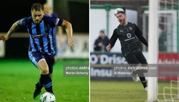 Gareth McCaffrey (left) and Jordan Buckley both scored for St Mochta's and Usher Celtic in midweek action