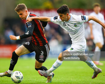 Paddy Kirk (left) battles with Adam Verdon for the ball as Bohemians saw off UCD earlier this year at Dalymount Park