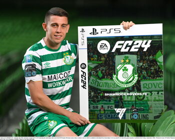 Pictured is Gary O'Neill of Shamrock Rovers during the EA SPORTS FC 24 SSE Airtricity League Cover Launch at the Aviva Stadium in Dublin.