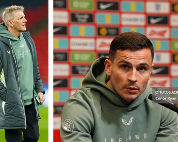 Ireland boss Heimir Hallgrimsson walks the Wembley pitch ahead of the press conference where he and Josh Cullen spoke to the media