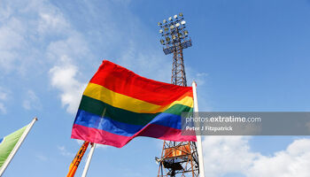 The rainbow flag flying over Dalymount Park