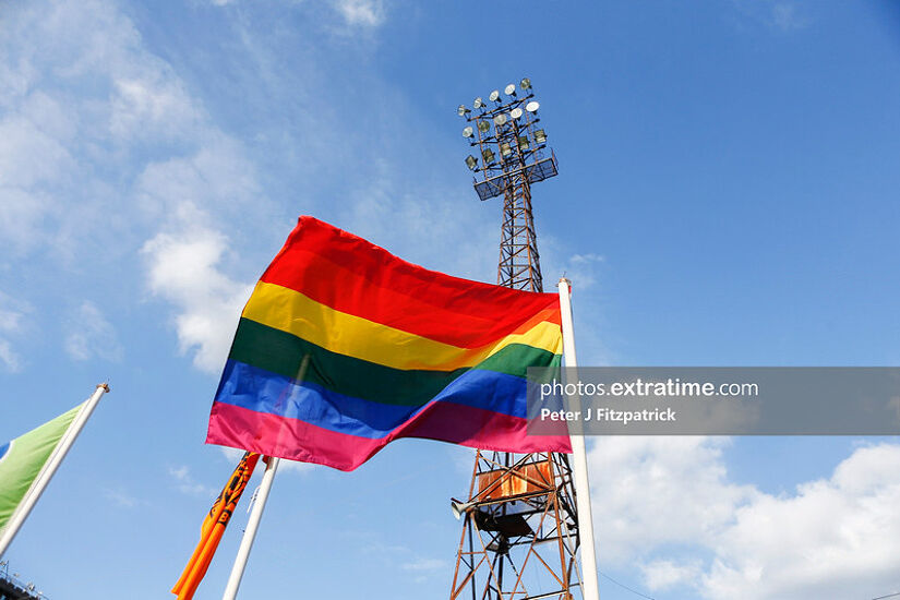 The rainbow flag flying over Dalymount Park