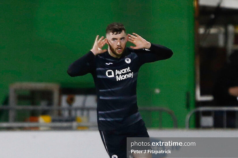 Aidan Keena of Sligo Rovers celebrates scoring his side second goal in the 2-2 draw against Shamrock Rovers in Tallaght last March