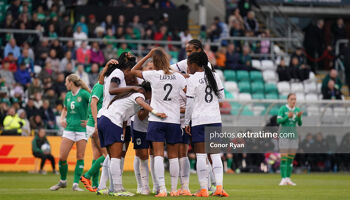 France celebrate a Maelle Lakrar goal against Ireland