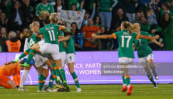 Ireland celebrate scoring against Finland in their World Cup qualifier last September