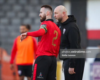 Longford Town captain Shane Elworthy (left) with interim manager Wayne Groves
