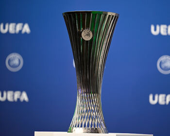 UEFA Europa League Conference League Trophy during the UEFA Europa Conference League Play-off Round Draw at the UEFA headquarters, The House of European Football, in Nyon