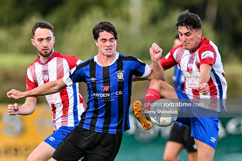 Athlone Town's, Patrick Hickey (left) with Martin Coughlan of Treaty United, during the Athlone Town v Treaty Utd, SSE Airtricity League of Ireland, First Division game at Athlone Town Stadium, Athlone