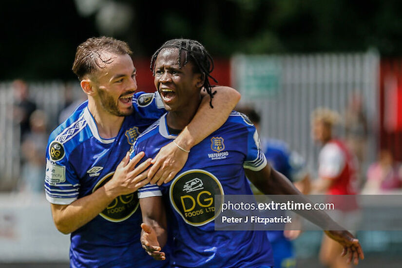 Junior Quitirna of Waterford FC celebrates scoring his side third goal