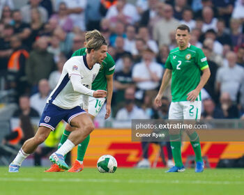 Former Ireland under-21 Ireland international Jack Grealish on the ball against Ireland at the Aviva Stadium on Saturday 7 September 2024