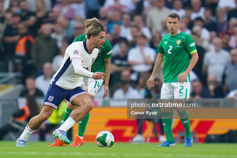 Former Ireland under-21 Ireland international Jack Grealish on the ball against Ireland at the Aviva Stadium on Saturday 7 September 2024