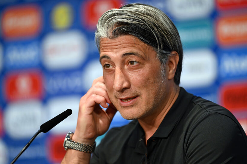Murat Yakin, Head Coach of Switzerland, speaks to the media in a post match press conference after the UEFA EURO 2024 round of 16 match between Switzerland and Italy at Olympiastadion on June 29, 2024 in Berlin