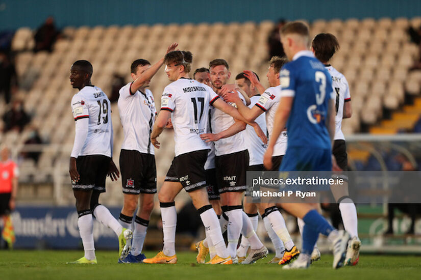 Andy Boyle of Dundalk celebrates after scoring his side's first goal with team-mates