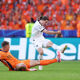 Marcel Sabitzer of Austria scores his team's third goal whilst under pressure from Micky van de Ven of the Netherlands during the UEFA EURO 2024 group stage match between Netherlands and Austria at Olympiastadion on June 25, 2024 in Berlin