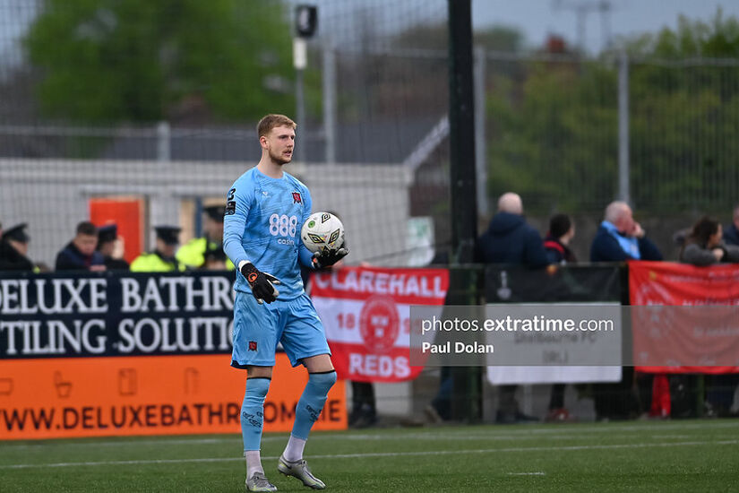 Dundalk's George Shelvey with the ball in his team's game against Shelbourne in May 2024 at Oriel Park