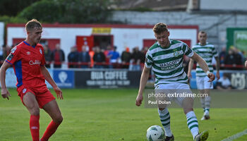 Markus Poom in action for Shamrock Rovers in Tolka Park against Shelbourne in August in the 1-1 draw when Poom was on the scoresheet