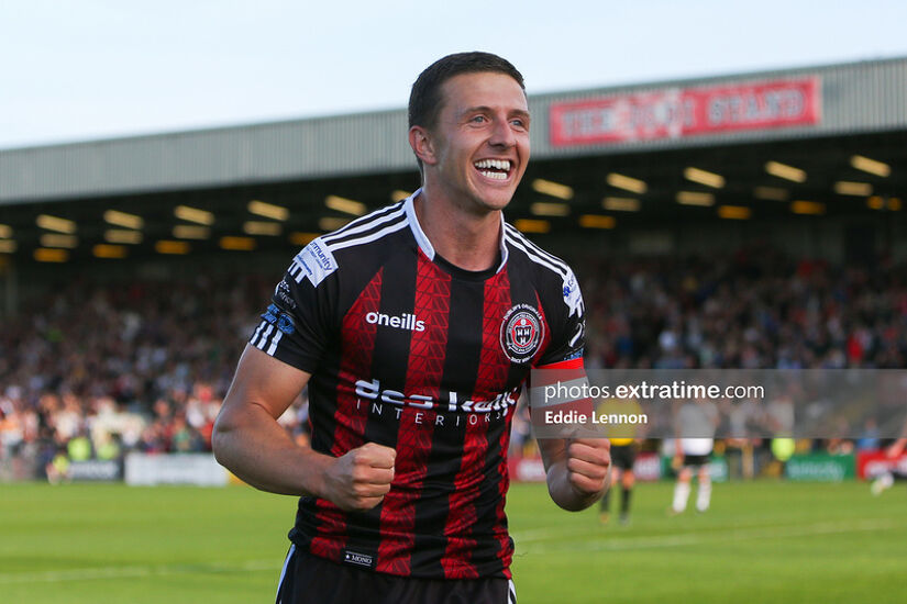 Bohs captain Keith Buckley in celebration mode in Dalymount Park on Friday night