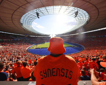 A Netherlands fan looks on during the UEFA EURO 2024 group stage match between Netherlands and Austria at Olympiastadion on June 25, 2024 in Berlin