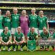 Republic of Ireland team ahead of their Womens' UEFA Nations League game against Northern Ireland in the Aviva Stadium in September 2023